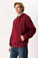 Erkek Kapüşonlu Basic Hoodie Sweatshirt %100 Pamuk - Bordo