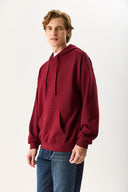 Erkek Kapüşonlu Basic Hoodie Sweatshirt %100 Pamuk - Bordo