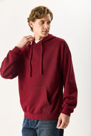 Erkek Kapüşonlu Basic Hoodie Sweatshirt %100 Pamuk - Bordo