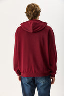 Erkek Kapüşonlu Basic Hoodie Sweatshirt %100 Pamuk - Bordo