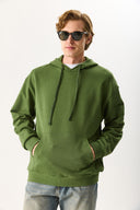 Erkek Kapüşonlu Basic Hoodie Sweatshirt %100 Pamuk - Haki