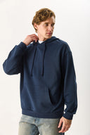 Erkek Kapüşonlu Basic Hoodie Sweatshirt %100 Pamuk - Lacivert