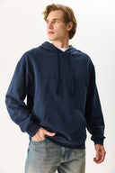 Erkek Kapüşonlu Basic Hoodie Sweatshirt %100 Pamuk - Lacivert