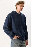 Erkek Kapüşonlu Basic Hoodie Sweatshirt %100 Pamuk - Lacivert