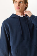 Erkek Kapüşonlu Basic Hoodie Sweatshirt %100 Pamuk - Lacivert