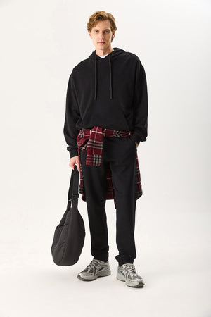 Erkek Kapüşonlu Basic Hoodie Sweatshirt %100 Pamuk - Siyah