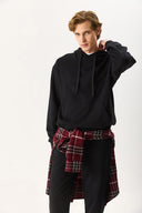 Erkek Kapüşonlu Basic Hoodie Sweatshirt %100 Pamuk - Siyah