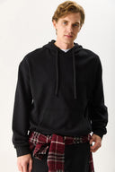 Erkek Kapüşonlu Basic Hoodie Sweatshirt %100 Pamuk - Siyah
