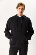 Erkek Kapüşonlu Basic Hoodie Sweatshirt %100 Pamuk - Siyah