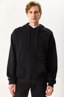 Erkek Kapüşonlu Basic Hoodie Sweatshirt %100 Pamuk - Siyah