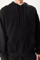 Erkek Kapüşonlu Basic Hoodie Sweatshirt %100 Pamuk - Siyah