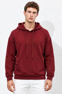 Erkek  Kapüşonlu Basic Pamuklu Hoodie Sweatshirt %100 Pamuk-Bordo