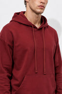 Erkek  Kapüşonlu Basic Pamuklu Hoodie Sweatshirt %100 Pamuk-Bordo