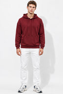 Erkek  Kapüşonlu Basic Pamuklu Hoodie Sweatshirt %100 Pamuk-Bordo