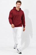 Erkek  Kapüşonlu Basic Pamuklu Hoodie Sweatshirt %100 Pamuk-Bordo