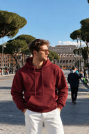 Erkek  Kapüşonlu Basic Pamuklu Hoodie Sweatshirt %100 Pamuk-Bordo