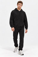 Erkek  Kapüşonlu Basic Pamuklu Hoodie Sweatshirt %100 Pamuk-Siyah