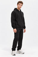 Erkek  Kapüşonlu Basic Pamuklu Hoodie Sweatshirt %100 Pamuk-Siyah