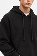 Erkek  Kapüşonlu Basic Pamuklu Hoodie Sweatshirt %100 Pamuk-Siyah