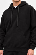Erkek  Kapüşonlu Basic Pamuklu Hoodie Sweatshirt %100 Pamuk-Siyah