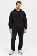 Erkek  Kapüşonlu Basic Pamuklu Hoodie Sweatshirt %100 Pamuk-Siyah