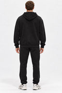 Erkek  Kapüşonlu Basic Pamuklu Hoodie Sweatshirt %100 Pamuk-Siyah