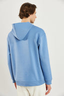 Erkek Kapüşonlu Logo Baskılı Oversize Şardonlu Sweatshirt - Mavi