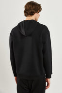 Erkek Kapüşonlu Logo Baskılı Oversize Şardonlu Sweatshirt - Siyah