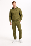 Erkek Kapüşonlu Önden Fermuarlı Oversize Sweatshirt - Haki