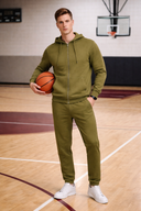 Erkek Kapüşonlu Önden Fermuarlı Oversize Sweatshirt - Haki