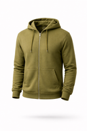 Erkek Kapüşonlu Önden Fermuarlı Oversize Sweatshirt - Haki