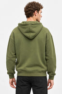 Erkek  Kapüşonlu Önden Fermuarlı Oversize Sweatshirt-Haki
