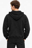 Erkek  Kapüşonlu Önden Fermuarlı Oversize Sweatshirt-Siyah