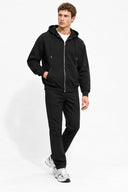 Erkek  Kapüşonlu Önden Fermuarlı Oversize Sweatshirt-Siyah