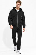 Erkek  Kapüşonlu Önden Fermuarlı Oversize Sweatshirt-Siyah