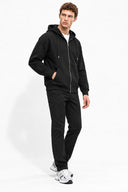 Erkek  Kapüşonlu Önden Fermuarlı Oversize Sweatshirt-Siyah