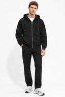 Erkek  Kapüşonlu Önden Fermuarlı Oversize Sweatshirt-Siyah