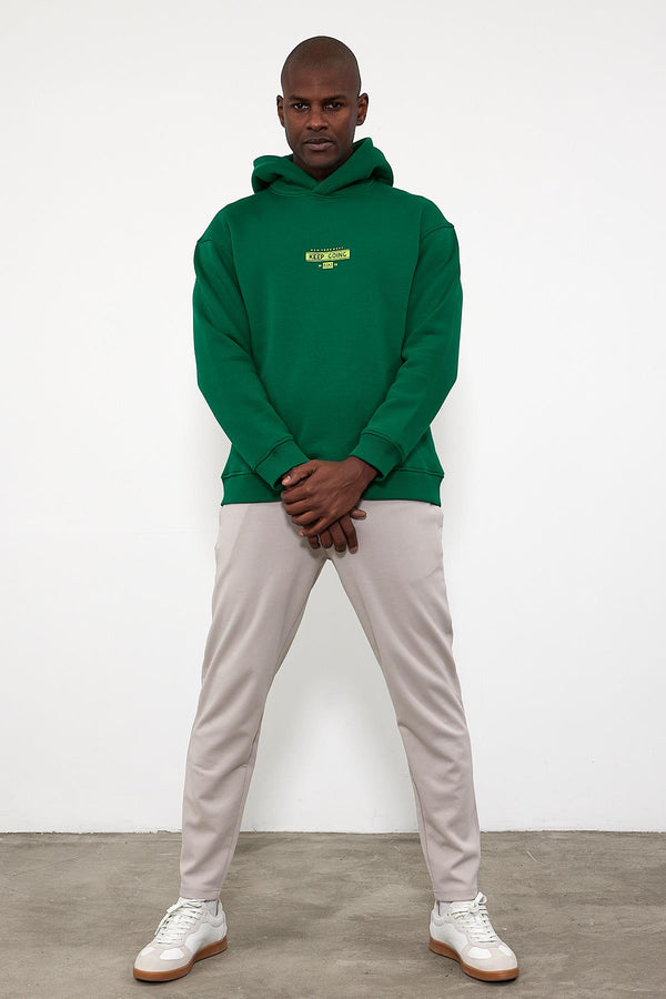 Keep Sırtı Baskılı Kapüşonlu Şardonlu Sweatshirt - ORMAN