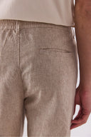 Erkek Ken Beli Lastikli Lycra Keten Chino Pantolon - Kahve Çizgili
