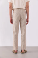 Erkek Ken Beli Lastikli Lycra Keten Chino Pantolon - Kahve Çizgili
