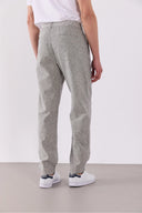 Erkek Ken Beli Lastikli Lycra Keten Chino Pantolon - Lacivert Çizgili