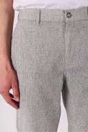 Erkek Ken Beli Lastikli Lycra Keten Chino Pantolon - Lacivert Çizgili