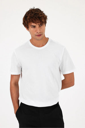 Ken Bisiklet Yaka Regular Fit Basic Tişört-Beyaz