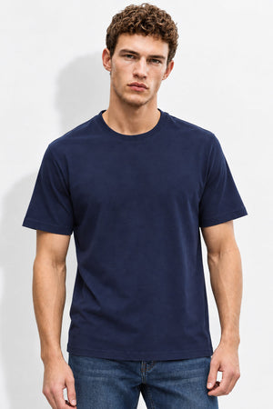 Erkek Ken Bisiklet Yaka Regular Fit Basic Tişört-Lacivert