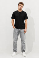 Erkek Ken Bisiklet Yaka Regular Fit Basic Tişört-Siyah