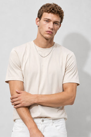 Erkek Ken Bisiklet Yaka Regular Fit Basic Tişört - Taş