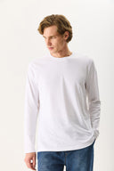 Erkek Ken Bisiklet Yaka Regular Fit Uzun Kollu Tişört - Beyaz