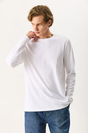 Erkek Ken Bisiklet Yaka Regular Fit Uzun Kollu Tişört - Beyaz