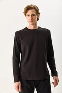 Erkek Ken Bisiklet Yaka Regular Fit Uzun Kollu Tişört - Siyah