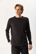 Erkek Ken Bisiklet Yaka Regular Fit Uzun Kollu Tişört - Siyah